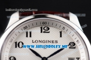 Longines Master Power Reserve Swiss ETA 2824 Automatic Steel Case with White Dial and Brown Leather Strap Arabic Numeral Markers