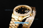 Rolex Day Date II Automatic Movement Full Gold with Diamond Bezel-Black Dial and Diamond Markers