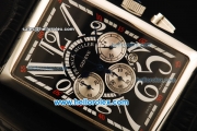 Franck Muller Long Island Chronograph Quartz Movement Steel Case with Black Dial and Black Leather Strap