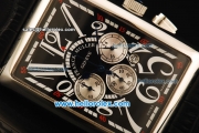 Franck Muller Long Island Chronograph Quartz Movement Steel Case with Black Dial and Black Leather Strap