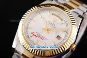 Rolex Day-Date II Oyster Perpetual Automatic Movement Two Tone with Gold Bezel and White Dial-Stick Markers