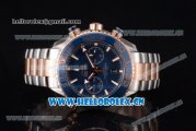 Omega Seamaster Planet Ocean 600M Co-Axial Chrono Clone Omega 9301 Automatic Two Tone Case/Bracelet with Blue Dial and Stick Markers (EF)