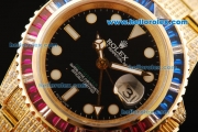 Rolex GMT-Master II Swiss ETA 2836 Automatic Movement Diamond Case and Strap with Black Dial and Diamond Bezel