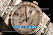 Rolex Datejust Clone Rolex 3135 Automatic Steel Case White Dial With Stick Markers Steel Bracelet- 1:1 Original(AR)