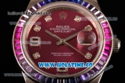 Rolex Datejust Pearlmaster Asia 2813 Automatic Full Steel with Purple Dial and Diamonds Markers - Rainbow Diamoand Bezel (BP)