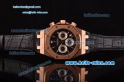 Audemars Piguet Royal Oak Chronograph Miyota OS20 Quartz Rose Gold Case with Black Leather Strap Black Dial and Three Subdials