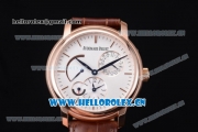 Audemars Piguet Jules Audemars Dual Time Asia ST25 Automatic Rose Gold Case Silver Dial Stick Markers and Brown Leather Strap