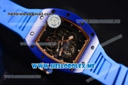 Richard Mille RM 055 Bubba Watson Asia Manual Winding Ceramic/Rose Gold Case with Skeleton Dial and Blue Rubber Strap Rose Gold Inner Bezel - 1:1 Original