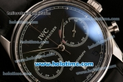 IWC Portuguese Chrono Miyota OS20 Quartz Steel Case with Black Dial Numeral Markers and Black Leather Bracelet