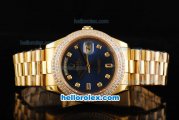 Rolex Day-Date II Automatic Movement Full Gold with Double Row Diamond Bezel-Blue Dial and Diamond Markers