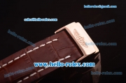 Breitling Transocean Asia 2892 Automatic Rose Gold Case with White Dial and Brown Leather Strap