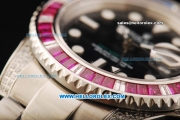 Rolex GMT Master II Swiss ETA 2836 Automatic Movement Full Steel with Diamond Bezel and White Markers