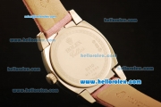 Rolex Cellini Swiss Quartz Steel Case with Pink MOP Dial and Diamond Markers-Pink Leather Strap