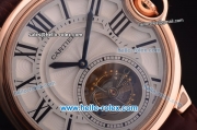 Cartier ballon bleu de Swiss Tourbillon Manual Winding Rose Gold Case with White Dial and Brown Leather Strap