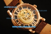 Cartier Rotonde De Cartier Skeleton Automatic Movement Rose Gold Case with Diamond Bezel and Brown Leather Strap