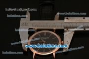 Patek Philippe Calatrava Miyota OS2035 Quartz Rose Gold Case with Black Dial and Stick Markers