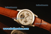 Jaeger-LECoultre Toubillon Automatic Steel Case with White Dial and Brown Leather Strap