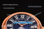 Cartier Rotonde De Miyota Quartz Rose Gold Case/Bracelet with Blue Dial and White Roman Numeral Markers