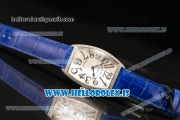 Franck Muller CINTREE CURVEX Diamond Bezel With Blue Calfskin Strap Swiss Ronda 762 Quartz White Dial