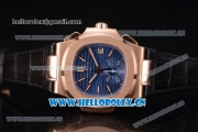 Patek Philippe Nautilus Clone PP 315 Automatic Rose Gold Case with Blue Dial Stick/Arabic Numeral Markers and Black Leather Strap (BP)