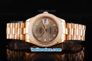 Rolex Day Date II Automatic Movement Full Rose Gold with Diamond Bezel-Diamond Markers and Grey Dial