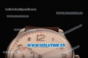 IWC Portugieser Hand-Wound Asia 6497 Manual Winding Steel Case with White Dial Brown Leather Strap and Silver Arabic Numeral Markers