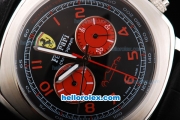 Ferrari Chronograph Automatic Movement Black Dial with Red Numeral Marker and Subdials-Black Leather Strap