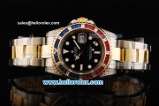 Rolex GMT Master II Swiss ETA 2836 Automatic Movement Black Dial with Diamond Bezel and Two Tone Strap