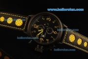 U-Boat Italo Fontana Chronograph Miyota Quartz Movement PVD Case with Black Dial and Yellow Markers-Black Leather Strap