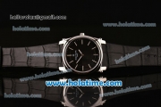 Patek Philippe Gondolo Japanese Miyota Quartz Steel Case with Black Leather Bracelet Stick Markers and Black Dial