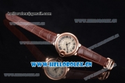 Cartier Ballon Bleu Medium Asia Automatic Rose Gold Case with Beige Dial Brown Leather Strap and Roman Numeral Markers (YF)