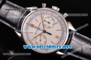 Vacheron Constantin Historiques Cornes de Vache 1955 Chronograph Copy Venus 75 Manual Winding Steel Case with White Dial Stick Markers and Black Leather Strap