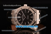 Audemars Piguet Royal Oak 41MM Clone AP Calibre 3120 Automatic Steel Case with Black Dial Black Leather Strap - Stick Markers (EF)