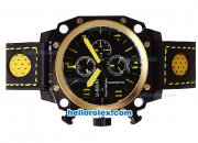 U-BOAT Italo Fontana Chronograph Quartz Movement PVD Case with Gold Bezel-Yellow Markers-Black Dial and Leather Strap