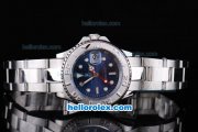 Rolex Yacht-Master Oyster Perpetual Chronometer Automatic with White Bezel,Blue Dial and White Round Bearl Marking-Small Calendar and Lady Size