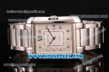 Cartier Tank Anglaise Miyota 9015 Automatic Steel Case/Bracelet with Silver Dial and Diamonds Markers