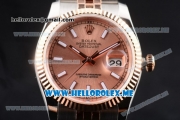 Rolex Datejust Clone Rolex 3135 Automatic Two Tone Case/Bracelet with Rose Gold Dial and Stick Markers (BP)