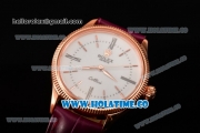 Rolex Cellini Time Asia 2813 Automatic Rose Gold Case with White Dial Burgundy Leather Strap and Stick/Roman Numeral Markers