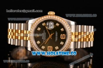 Rolex Datejust Asia Automatic Yellow Gold/Steel Case with Diamonds Bezel Army Green Dial and Diamonds Markers (BP)