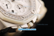 Audemars Piguet Royal Oak Swiss Valjoux 7750 Chronograph Movement White Dial with Diamond Bezel and White Rubber Strap