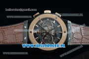 Hublot Classic Fusion Chronograph Swiss Valjoux 7750 Automatic Rose Gold Case with Black Dial Stick Markers and Brown Genuine Leather Strap