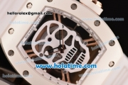 Richard Mille RM 52-01 Miyota 6T51 Automatic Rose Gold Case with White Skull Dial and White Rubber Bracelet