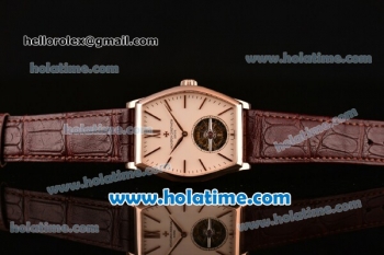 Vacheron Constantin Malte Tourbillon Swiss Tourbillon Manual Winding Rose Gold Case with Brown Alligator Strap and Beige Dial