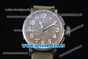 Zenith Heritage Pilot Cafe Racer Spirit El Primero Swiss Valjoux 7750 Automatic Steel Case with Army Grey Dial Arabic Numeral Markers and Green Leather Strap - 1:1 Original