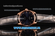 Omega De Ville Tresor Master Co-Axial Clone Omega 8801 Automatic Rose Gold Case with Blue Dial and Black Leather Strap - 1:1 Original