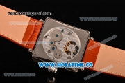 Minorva Swiss Tourbillon Manual Winding Steel Case with White Dial Orange Leather Strap and Blue Roman Numeral Markers
