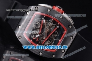 Richard Mille RM 038 Miyota 9015 Automatic PVD Case with Skeleton Dial Dot Markers Red Inner Bezel and Black Rubber Strap