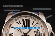 Cartier Calibre De Cartier Miyota 9015 Automatic Steel Case with White Dial and Blue Leather Strap