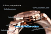 Omega De Ville Ladymatic Swiss ETA 2824 Rose Gold Case Rose Gold Bracelet with Diamond Bezel and White Dial
