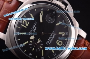 Panerai Luminor GMT Automatic Steel Case with Black Dial and Brown Leather Strap